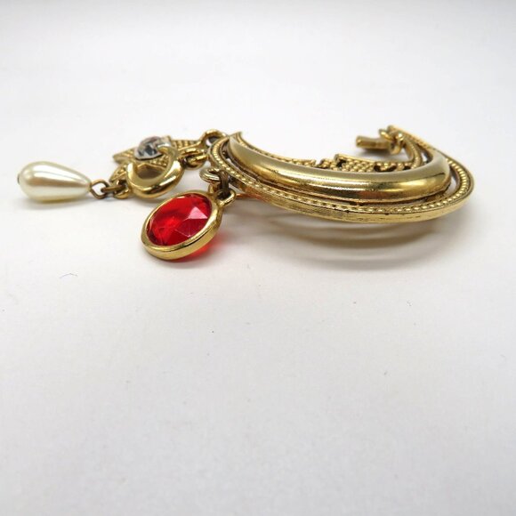 Juliana Man in the Moon Brooch Item 3737 Gold Tone Red Crystal Dangle Charms - Picture 7 of 11